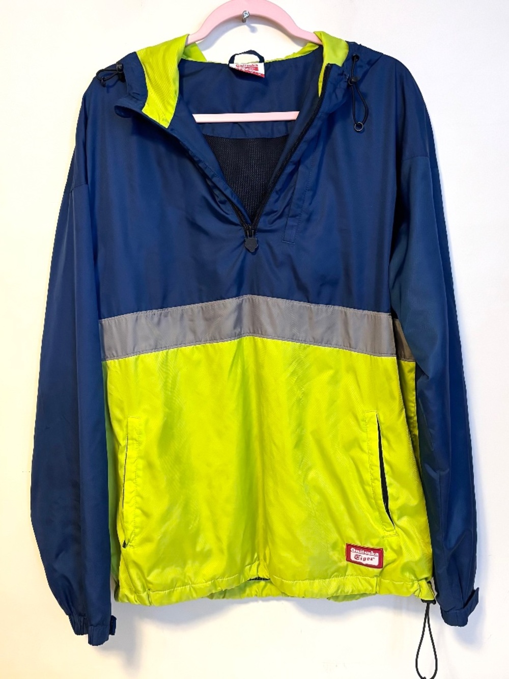 Onitsuka Tiger Lightweight Quarter Zip Windbreaker Jacket Green Blue Mens Large